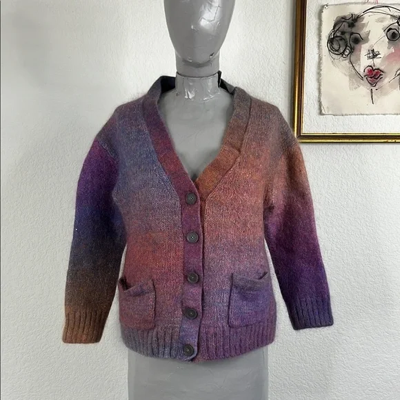 Re/Done 90s V Neck Space Dye Knit Cardigan Button Front Ombre - Picture 1 of 9